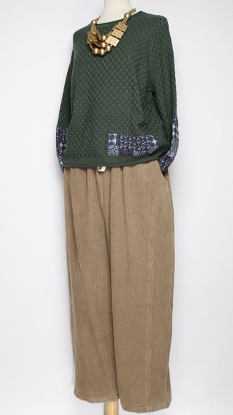 Брюки Бохо "Бананы вельвет строчки винтажный карман" бежевые р.48-56