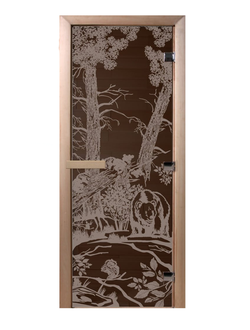 Дверь Стеклянная Бронза Матовое «Мишки» 8мм (3 петли)  Размер (с коробкой): 1,9м*70см