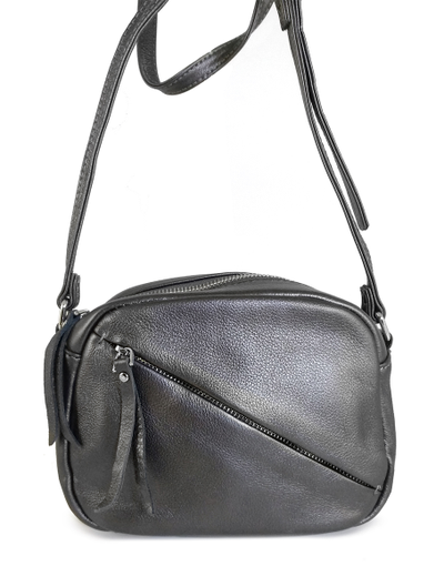 (АРТИКУЛ: 9773/1/01) СУМКА ЖЕНСКАЯ, МАЛЕНЬКАЯ, НАТУРАЛЬНАЯ КОЖА, СЕРАЯ С БЛЕСКОМ ГРАФИТОВАЯ, С НАРУЖНЫМИ КАРМАНАМИ, С ПЛЕЧЕВЫМ РЕМНЕМ