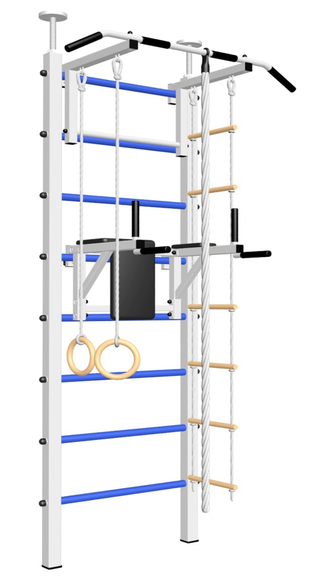 Спортивная стенка враспор с турником, брусьями и детскими навесными в квартиру  враспор