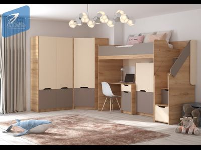 Кровать-чердак КР-001 РИЧ Миндаль/Глиняный серый (Стиль