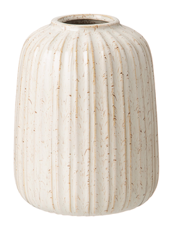 Ваза керамическая бежевая с шероховатым покрытием в виде полос.