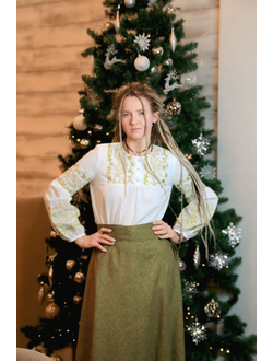 Блузка славянская с вышивкой Листочки