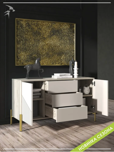 Тринити КМ-001 (МДФ) Комод Дуб Крафт серый/МДФ - матовая Флан GA-06