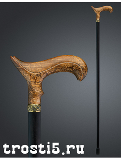 дорогая светлая рукоять трости из карельской березы с черным шафтом