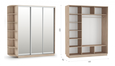 Шкаф-купе Тетрис с зеркалами, разный размер, дуб сонома