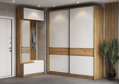 Бостон Шкаф-купе ШК-005 МДФ Дуб крафт золотой/Белый глянец