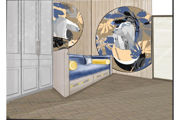 Клиент на одной из выставок увидел очень интересную задумку - композиция из панелей, в которых сделаны окружности и вклеены фотообои. Клиент попросил дизайнера подготовить визуализацию и чертежи, а нас реализовать этот проект. 