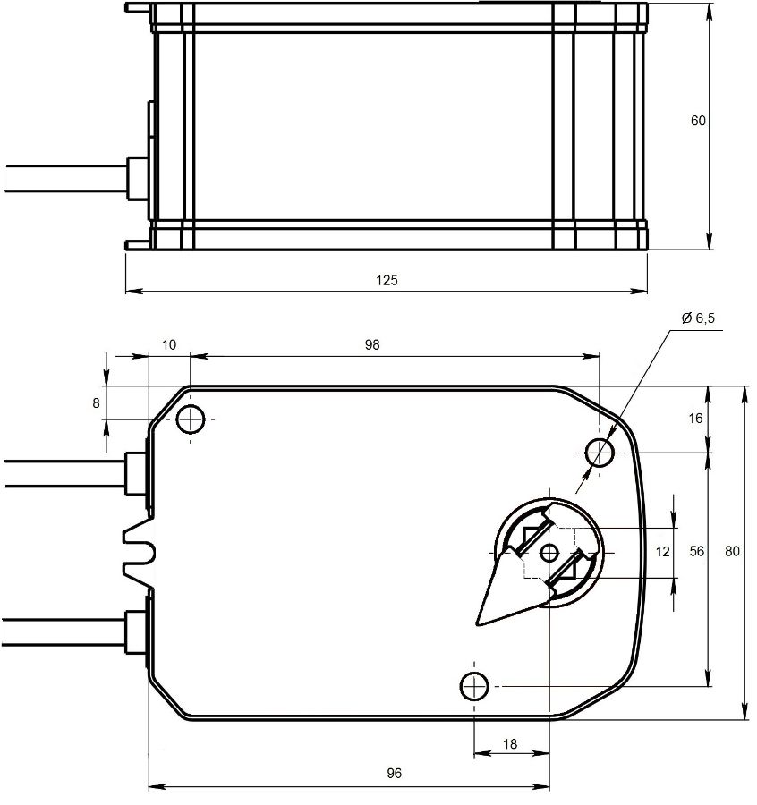 TECHNO SF-2.5DFS/230V привод противопожарный с пружинным возвратом с концевыми выключателями с датчиком температуры 2.5Nm, 220В - 1