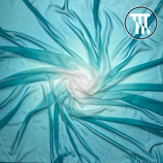 Шелк шифон градиент, цв. Белый + Морская волна