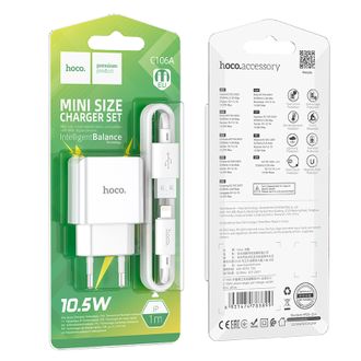 6931474783899	СЗУ Hoco C106A, 1USB, 2.1A, + кабель Lighting, 1м (white)