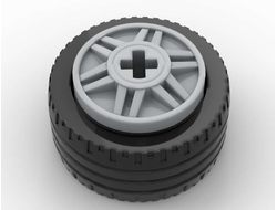 Wheel 18mm D. x 14mm with Axle Hole, Fake Bolts and Shallow Spokes with Black Tire 24 x 12 Low 55982 / 18977, Light Bluish Gray (55982c07)