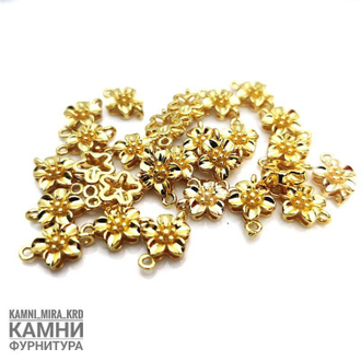 Коннектор ЛЮКС  "Цветок" 13х9 мм,  позолота 14К и 18 К, цена за штуку