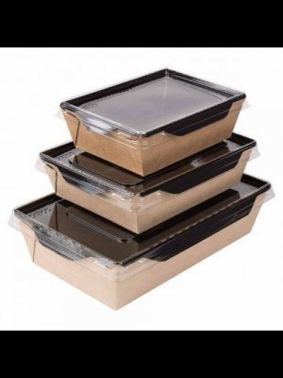 Салатник с прозр. кр. (крафт/черный), 500 мл