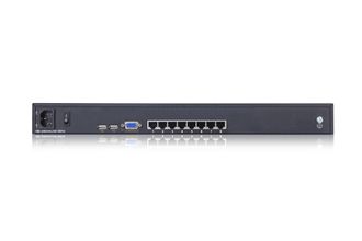 Переключатель Kinan KVM 8-портовый высокой плотности по кабелю Cat 5, USB с каскадированием до 256 серверов с разъемами PS/2, USB, VGA; OSD меню, DDC2B, 2048x1536 до 20 м, 1600x1200 до 50 м, 1280x1024 до 100 м, 1024x768 до 150 м (KC2108)