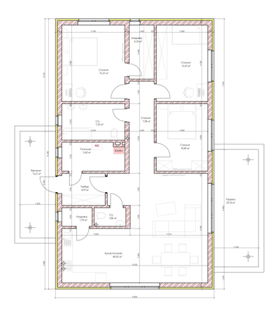 Одноэтажный дом с тремя спальнями 112м² (S10)