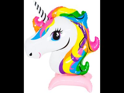 Шар 3D (55''/140 см) Фигура на подставке, Радужный единорог, Розовый