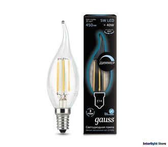 Gauss LED Filament Candle Tailed B40 Dimmable 5w 840 E14