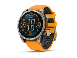 Умные часы Garmin Fenix 8 - 47 мм, AMOLED Sapphire, Titanium, светло-серый, оранжевый силиконовый ремешок (010-02904-11)