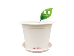 Горшок для растений с поддоном цвета - слоновая кость, 5.5 литра