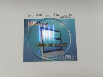 1.56 Полимерные линзы  70 mm,остаточный рефлекс-синий (от -6,50 до -8,00)