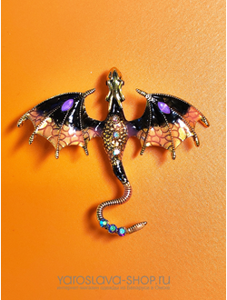 АЛ-294.Брошь дракон фиолетовый с оранжевым.