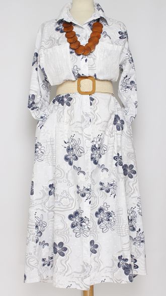 Платье - рубашка "Карманы в пайетках" белое р.46-52