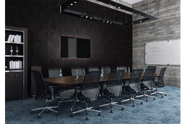 Стеновая панель из массива дуба "Прямоугольник темный венге" (артикул 1004-ST) в интерьере комнаты для совещаний современного офиса