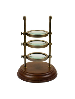Тройная лупа Nauticalia 5229 250мм поворотная из латуни на деревянной подставке
