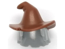 Minifigure, Hair Combo, Hair with Hat, Mid-Length Scraggly with Molded Reddish Brown Floppy Witch Hat Pattern, Light Bluish Gray (20606pb04 / 6322487 / 6407462)
