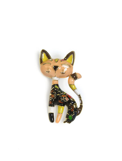 (АРТИКУЛ: 10018/71) БРОШКА ЖЕНСКАЯ "КОШКА", СРЕДНЕГО РАЗМЕРА, ЗОЛОТИСТЫЙ МЕТАЛЛ , ЭМАЛЬ