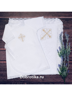 Тёплый набор "Ажурный": распашная рубашка + махровое полотенце 100х100 см с уголком, можно вышить любое имя