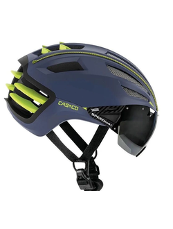 Велосипедный шлем CASCO SPEEDairo 2 blue-neon yellow с визором