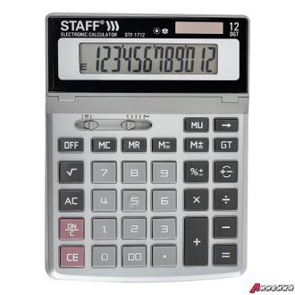 Калькулятор настольный металлический STAFF STF-1712 (200×152 мм), 12 разрядов, двойное питание. 250121