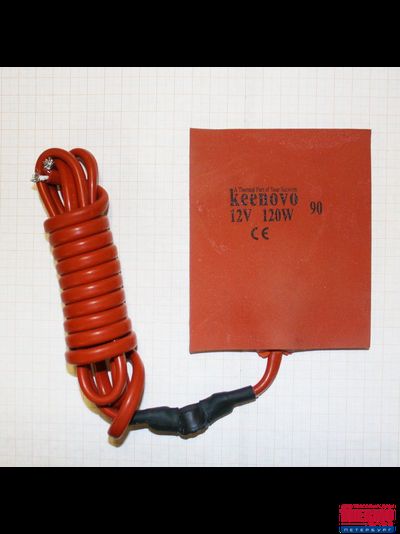 Гибкая нагревающая пластина 120 Вт 12 В (100х120) (терм.90/1) с губкой 5 мм Keenovo (3м скотч, термодатчик на 90° + внешний датчик на 0°)