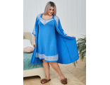 Изящный домашний комплект (халат+ночная сорочка) Арт. 1300 (цвет синий) Размеры 52-70