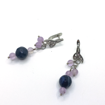 Серьги "Сирень" с агатом и аметринами