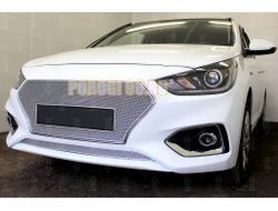 Защита радиатора Hyundai Solaris 2017- chrome верх без логотипа PPREMIUM