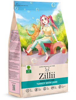 ZILLII Skin & Coat Care, корм сухой для кошек поддержка здоровья кожи и шерсти, гипоаллергенный,400г Индейка с Ягнёнком