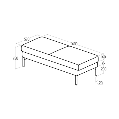 Банкетка Everprof Gamma двухместная Экокожа Черный