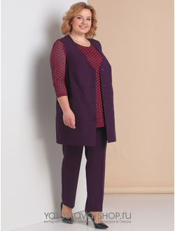 Модель: А-3128. Брючный костюм-тройка бордового цвета: брюки, жилет, блуза.