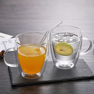 Кружка из двойного жаропрочного стекла с ручкой 250 мл.