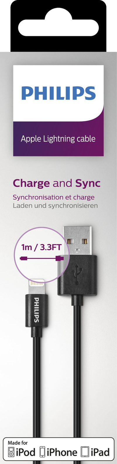 Кабель  PHILIPS DLC2404V  Lightning на USB (1м)