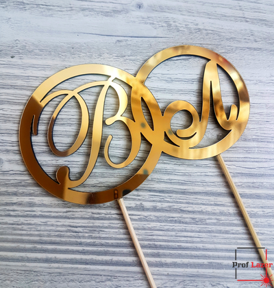 Инициалы топпер на торт из зеркального пластика