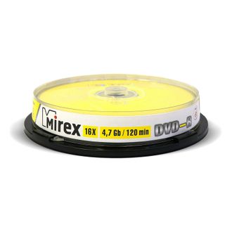 Носители информации DVD-R, 16x, Mirex, Cake/10, UL130003A1L