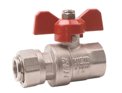 Кран шаровый прямой латунный 1/2" (CW617N) полнопроходной с накидной гайкой бабочка [47871]