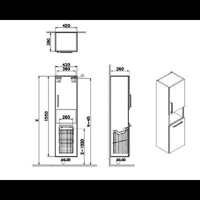 Пенал высокий, Vitra Root, 40 см, с корзиной для белья, матовый, темно-синий, правосторонний, 68012