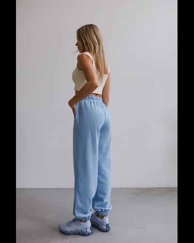 Брюки c манжетами хлопковый велюр (небесный)