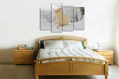 Модульная картина "Рыжий кот в снегу"