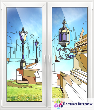 Витражная пленка, витражная пленка самоклеющаяся под заказ,пленочный витраж город
